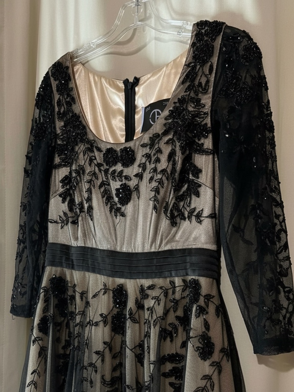 Gorgeous Black Embroidered Illusion Formal Guest Midi Dress